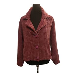 It’s Outta The Bag Unge-Potch-Ket Womens M L Pink Soft Chenille Jacket 90s Vtg